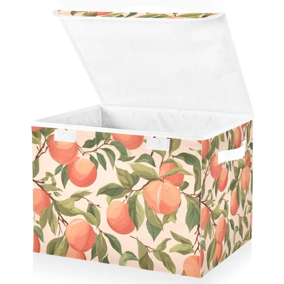 Foldable Fabric Storage Bin With Handle Collapsible Basket Box Storage With Lid Organizer Peach Painting
