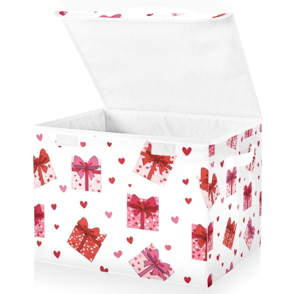 Foldable Fabric Storage Bin With Handle Collapsible Basket Box Storage With Lid Organizer Present Box