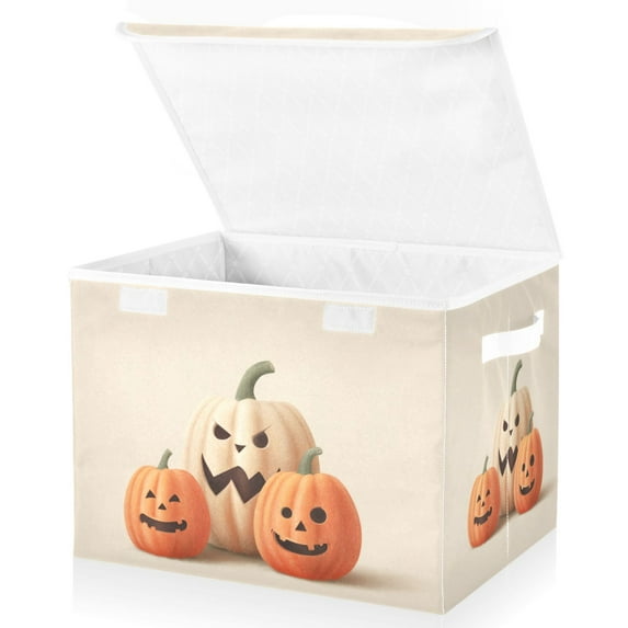 Foldable Fabric Storage Bin With Handle Collapsible Basket Box Storage With Lid Organizer Pumkins