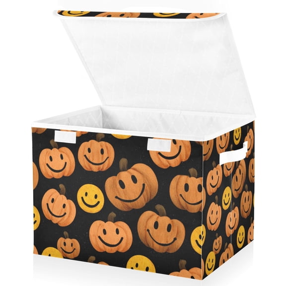 Foldable Fabric Storage Bin With Handle Collapsible Basket Box Storage With Lid Organizer Pumpkin Vectors