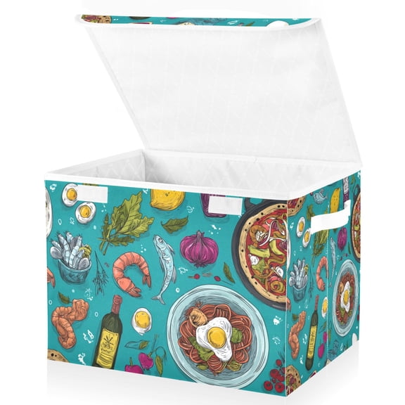 Foldable Fabric Storage Bin With Handle Collapsible Basket Box Storage With Lid Organizer Red Wine Seafood