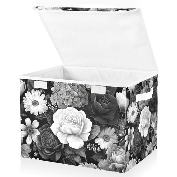 Foldable Fabric Storage Bin With Handle Collapsible Basket Box Storage With Lid Organizer Rose