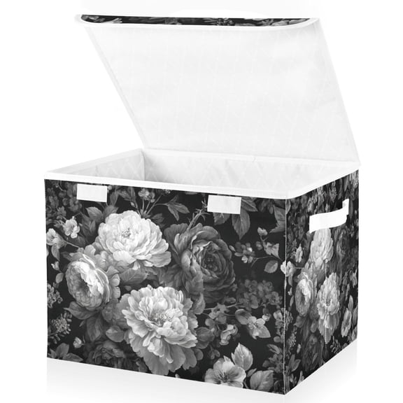 Foldable Fabric Storage Bin With Handle Collapsible Basket Box Storage With Lid Organizer Rose