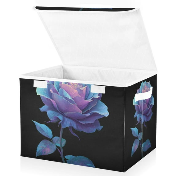 Foldable Fabric Storage Bin With Handle Collapsible Basket Box Storage With Lid Organizer Shades Of Rose
