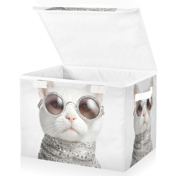Foldable Fabric Storage Bin With Handle Collapsible Basket Box Storage With Lid Organizer Silver Scarf