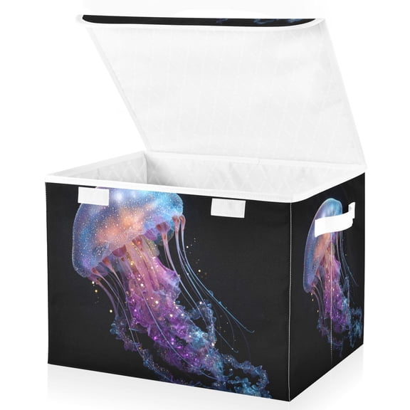 Foldable Fabric Storage Bin With Handle Collapsible Basket Box Storage With Lid Organizer Single Jellyfish