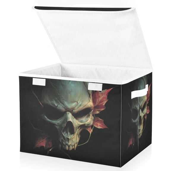 Foldable Fabric Storage Bin With Handle Collapsible Basket Box Storage With Lid Organizer Skull