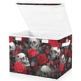 thumbnail image 1 of Foldable Fabric Storage Bin With Handle Collapsible Basket Box Storage With Lid Organizer Skulls&red Roses, 1 of 7