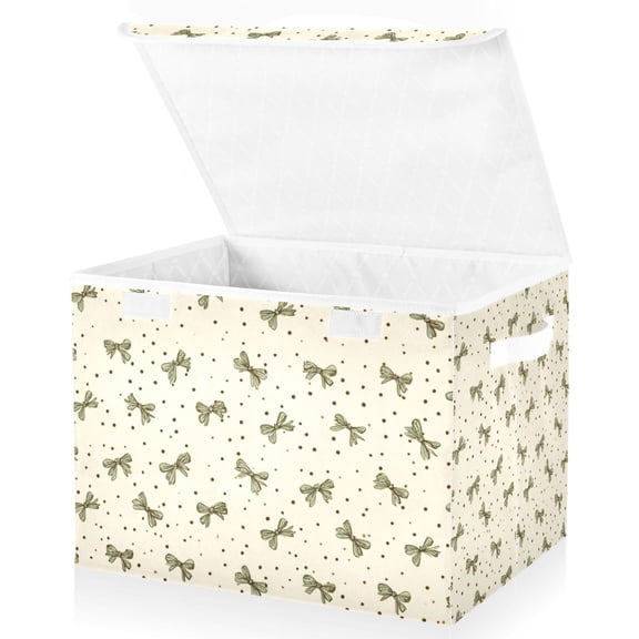 Foldable Fabric Storage Bin With Handle Collapsible Basket Box Storage With Lid Organizer Small Green Bows