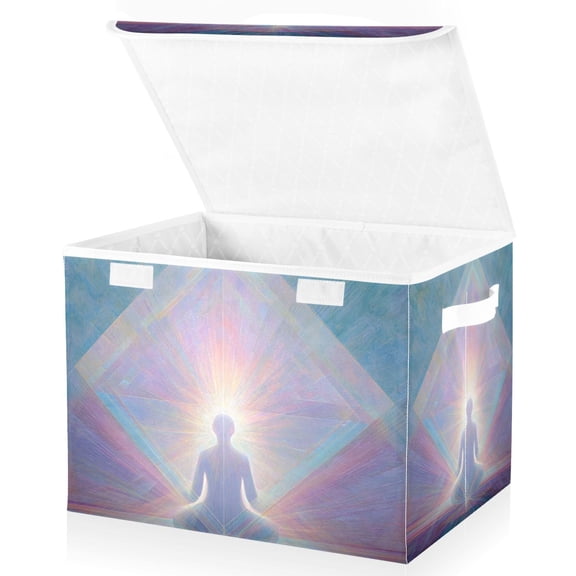 Foldable Fabric Storage Bin With Handle Collapsible Basket Box Storage With Lid Organizer Soft Pastel Colors