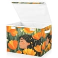thumbnail image 1 of Foldable Fabric Storage Bin With Handle Collapsible Basket Box Storage With Lid Organizer Standing on The Orange Florals, 1 of 7
