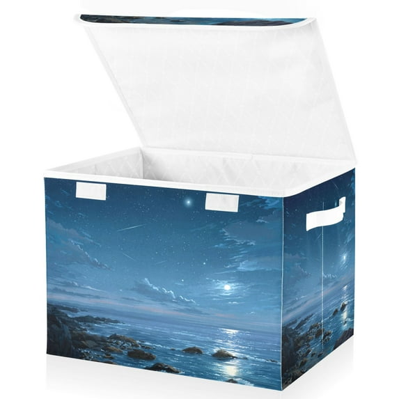 Foldable Fabric Storage Bin With Handle Collapsible Basket Box Storage With Lid Organizer Starry Night Sky