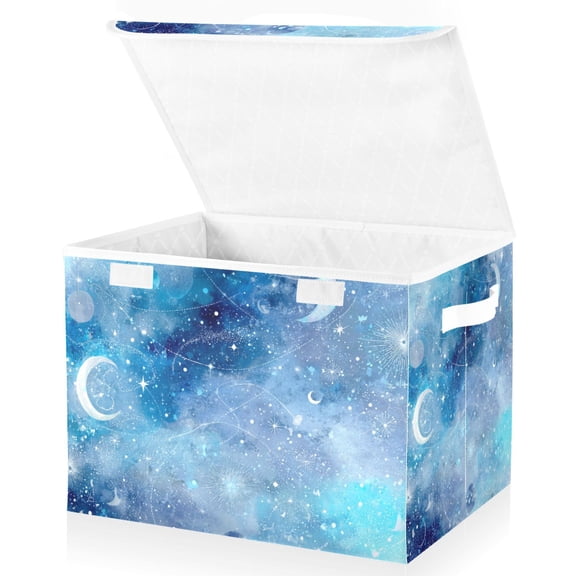 Foldable Fabric Storage Bin With Handle Collapsible Basket Box Storage With Lid Organizer Starry Sky