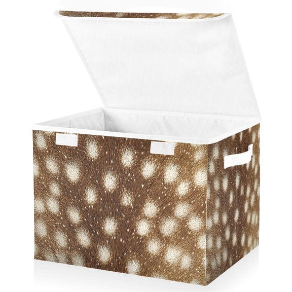 Foldable Fabric Storage Bin With Handle Collapsible Basket Box Storage With Lid Organizer Symmetrical Skin