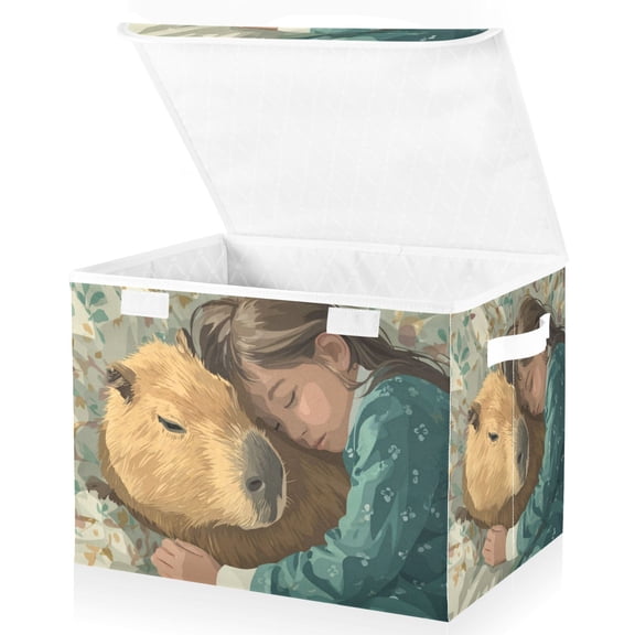 Foldable Fabric Storage Bin With Handle Collapsible Basket Box Storage With Lid Organizer The Capybara