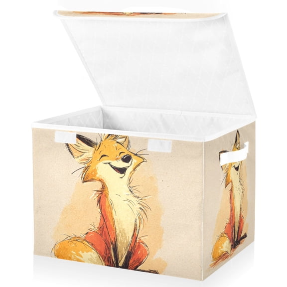 Foldable Fabric Storage Bin With Handle Collapsible Basket Box Storage With Lid Organizer The Cute Fox