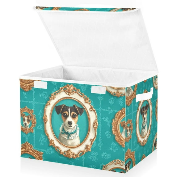 Foldable Fabric Storage Bin With Handle Collapsible Basket Box Storage With Lid Organizer The Little Dog Wearing Victorian
