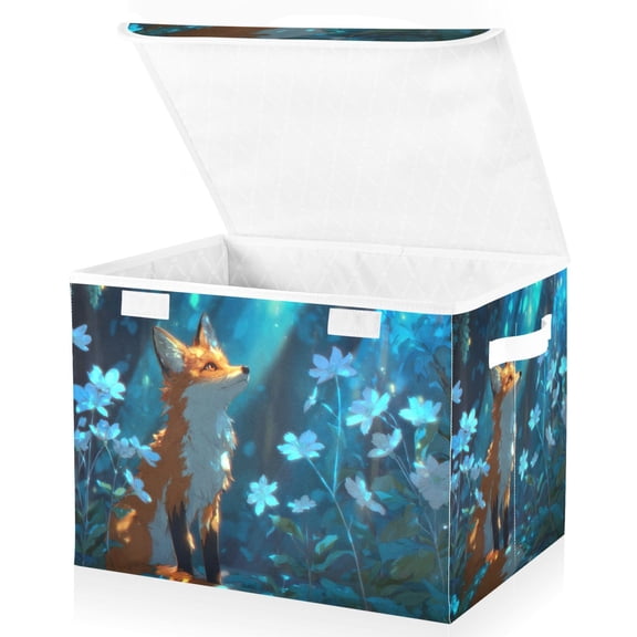 Foldable Fabric Storage Bin With Handle Collapsible Basket Box Storage With Lid Organizer The Magical Forest
