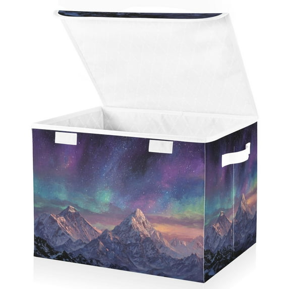 Foldable Fabric Storage Bin With Handle Collapsible Basket Box Storage With Lid Organizer The Northern Lights