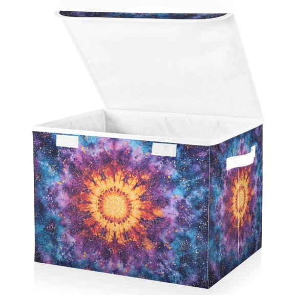 Foldable Fabric Storage Bin With Handle Collapsible Basket Box Storage With Lid Organizer Tie-dye
