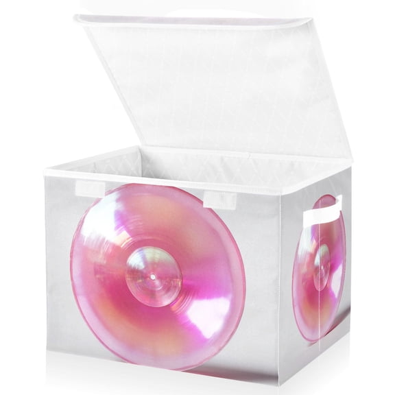 Foldable Fabric Storage Bin With Handle Collapsible Basket Box Storage With Lid Organizer Translucent Vinyl Record