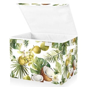 Foldable Fabric Storage Bin With Handle Collapsible Basket Box Storage With Lid Organizer Tropical Fruits