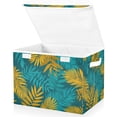 thumbnail image 1 of Foldable Fabric Storage Bin With Handle Collapsible Basket Box Storage With Lid Organizer Tropical Leaves, 1 of 7