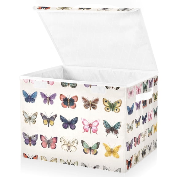 Foldable Fabric Storage Bin With Handle Collapsible Basket Box Storage With Lid Organizer Various Butterflies Patterns