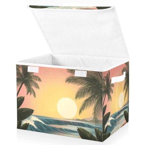 Foldable Fabric Storage Bin With Handle Collapsible Basket Box Storage With Lid Organizer Vector Illustration Of The Sunset