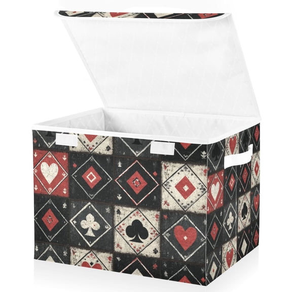 Foldable Fabric Storage Bin With Handle Collapsible Basket Box Storage With Lid Organizer Vintage Pattern
