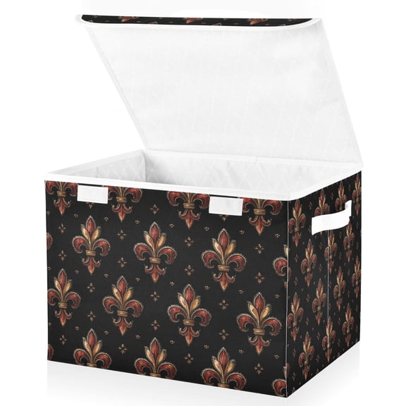 Foldable Fabric Storage Bin With Handle Collapsible Basket Box Storage With Lid Organizer Warm Reds and Browns