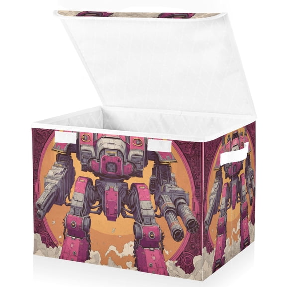 Foldable Fabric Storage Bin With Handle Collapsible Basket Box Storage With Lid Organizer Warrior