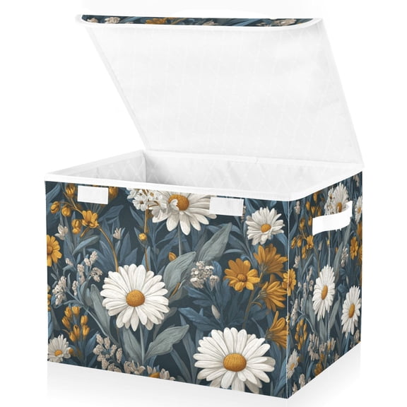 Foldable Fabric Storage Bin With Handle Collapsible Basket Box Storage With Lid Organizer Wasabi Yellow White