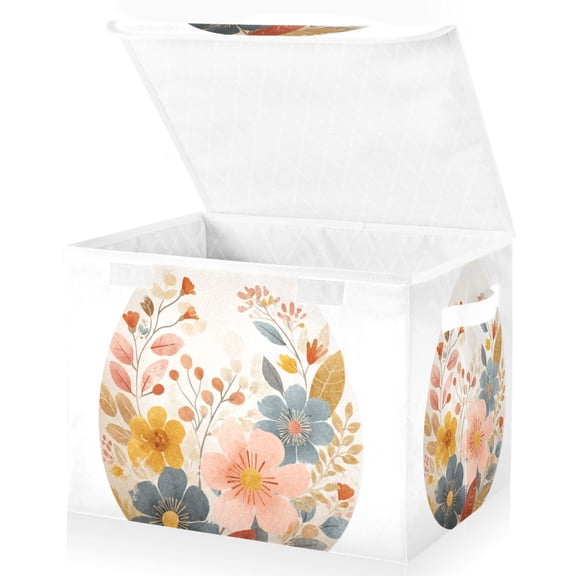 Foldable Fabric Storage Bin With Handle Collapsible Basket Box Storage With Lid Organizer Watercolor Easter Egg