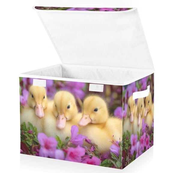 Foldable Fabric Storage Bin With Handle Collapsible Basket Box Storage With Lid Organizer Yellow Ducklings