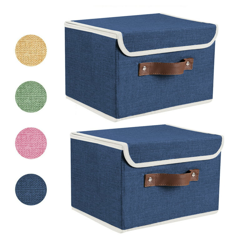 Set of Two Small Foldable Round Fabric Storage Bins - Blue/Ivory -  organization
