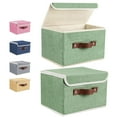 thumbnail image 1 of ANMINY Foldable Fabric Storage Bin With Handle Lid Large Collapsible Box Basket For Home Organizer, 2 Packs, Green, 1 of 7