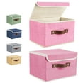 thumbnail image 1 of ANMINY Foldable Fabric Storage Bin With Handle Lid Large Collapsible Box Basket For Home Organizer, 2 Packs, Pink, 1 of 7