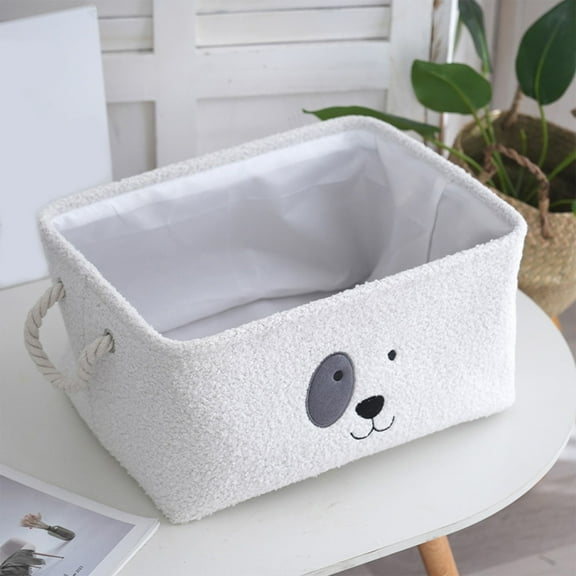 Foldable Fabric Storage Bin with Handles, 16x12x8 Inch Cloth Basket for Toys, Clothing, and Home Organization,White