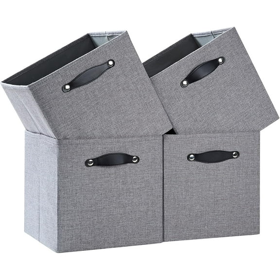 Foldable Fabric Storage Bins Cubes, 13x15x13 Inch Kallax Cubby Bins with Dual Handles, Dim Gray, 4 Pack