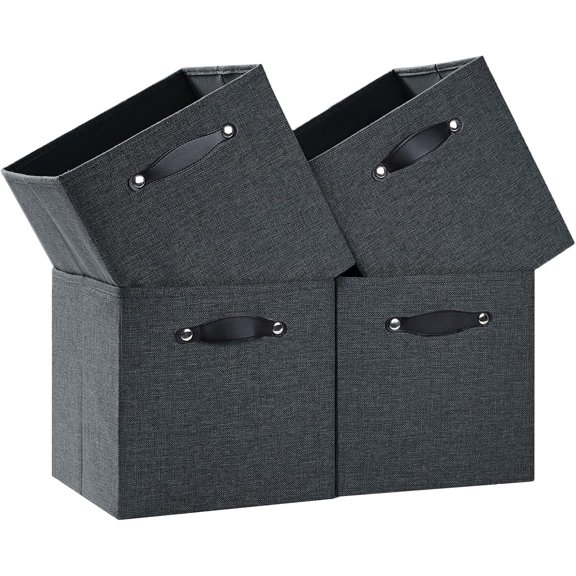 Foldable Fabric Storage Bins Cubes, 13x15x13 Inch Kallax Cubby Bins with Dual Handles, Graphite Gray, 4 Pack