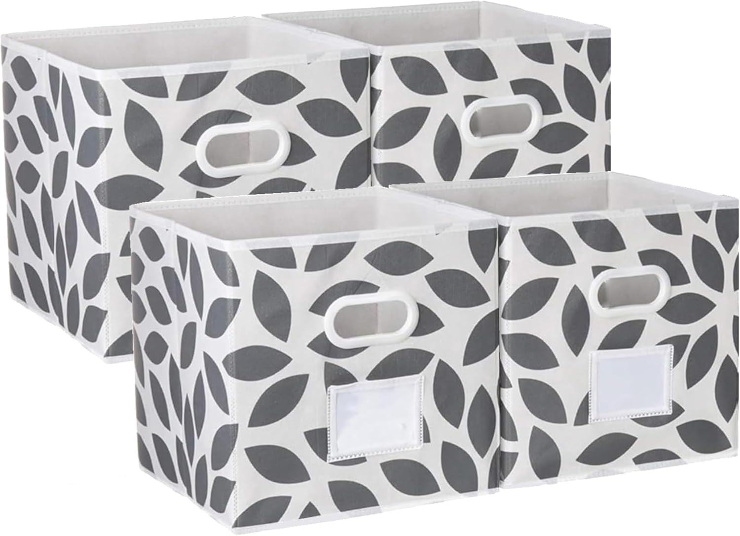 Foldable Fabric Storage Bins with Dual Plastic Handles, Grey | 4-Pack ...