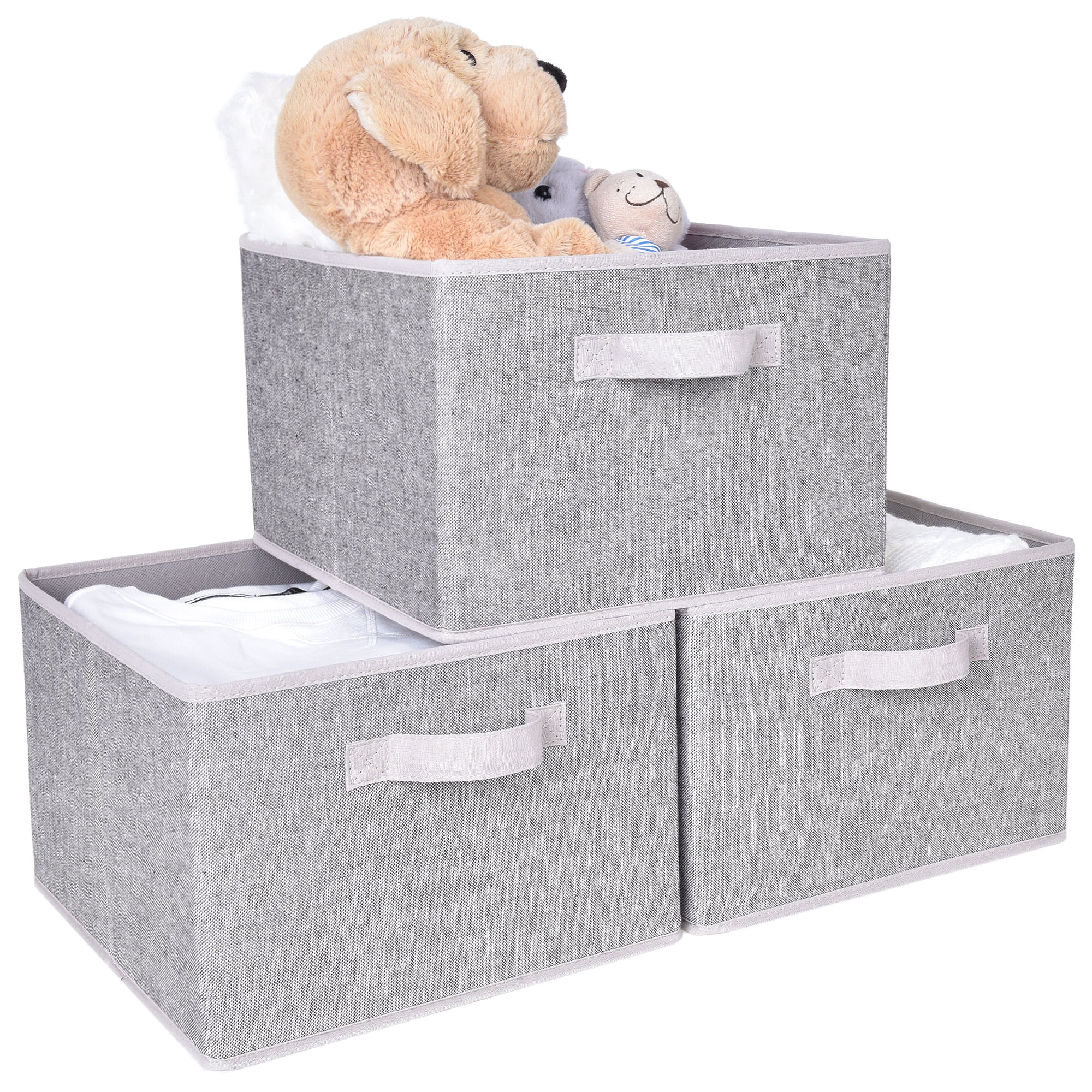Large 17 42 Quarts Collapsible Stackable Storage Bins With Lids [3-Pack]  Foldable Fabric Linen Storage Boxes Cube, Closet Organizer Baskets With  Label For Home (16.7 X 12 X 12, Gray)