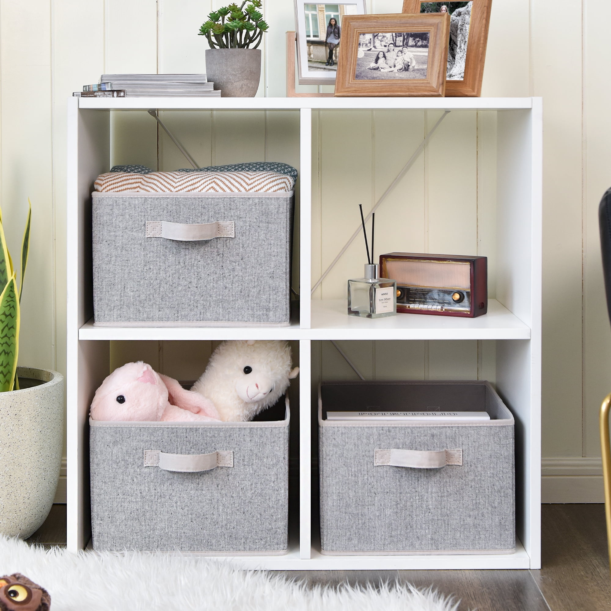 Foldable Fabric Storage Bins with Handle, Collapsible Storage Boxes for Closet&Shelf, 3-Pack, Gray, Large, 12.4"x11.6"x8.1"