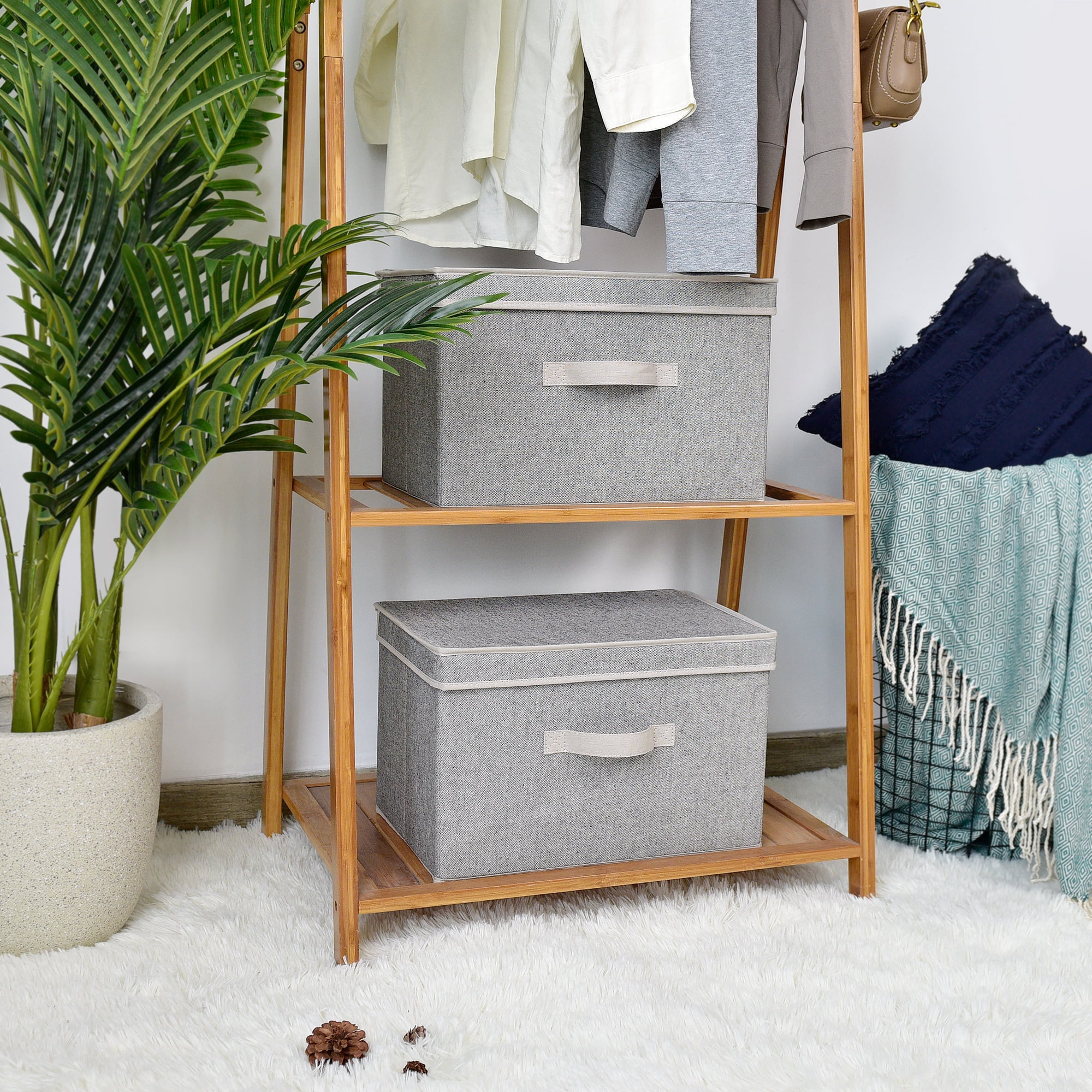 Foldable Fabric Storage Bins with Lids, Gray Storage Boxes for Closet