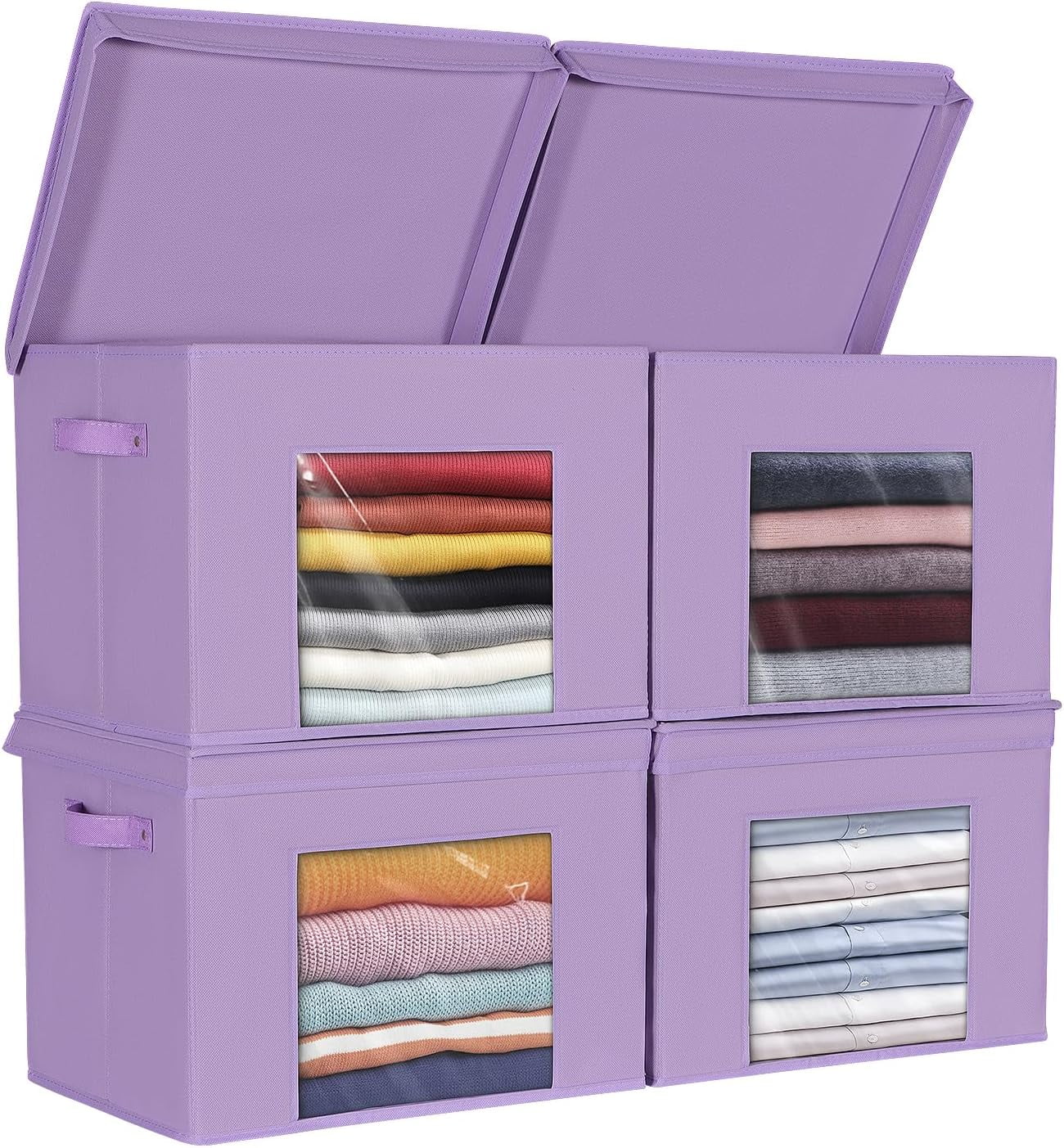 Foldable Fabric Storage Boxes Large Storage Bins with Lids [4-Pack ...