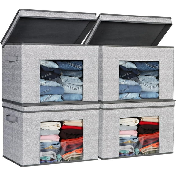 Foldable Fabric Storage Boxes Large Storage Bins with Lids [4-Pack] Collapsible Storage Cubes Organizer Containers Organization Baskets for Home, Bedroom, Closet (Gray, 17“ x 12” x 12")