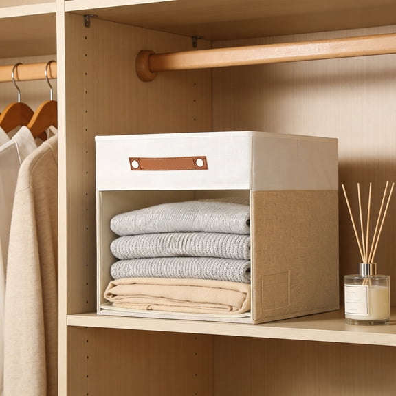 Foldable Fabric Storage Cube | Collapsible Polyester Storage Box for Wardrobe & Home Organization | 33x33x33cm Beige or Gray