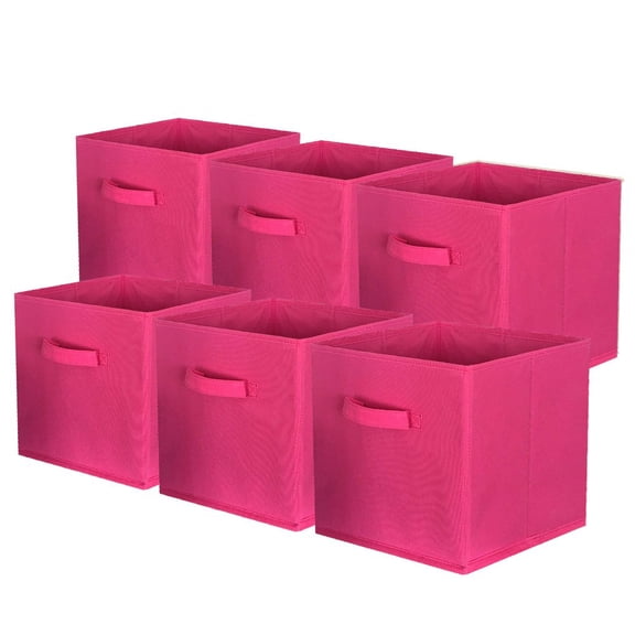 Foldable Fabric Storage Cube Organizer 6 Pack Fuchsia Home Closet Use