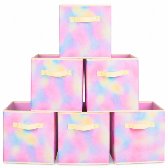 Foldable Fabric Storage Cubes, 10.5x10.5x11 in, Chromatic Tie Dye, Non Woven Fabric and Cardboard, for Closet and Shelving Rack